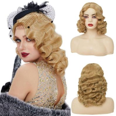 Siudus Damen 1920er Jahre Finger Wave Perücke Blond Lang Lockig Vintage Flapper