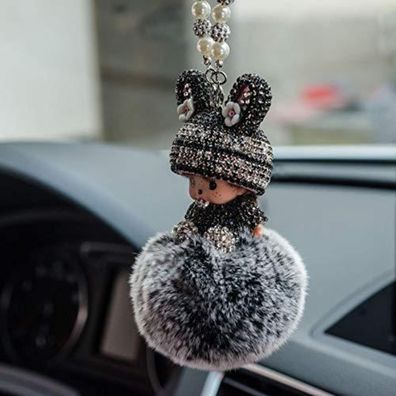 SYSUII Bling Strass Rückspiegel Anhänger Süße Puppe Plüsch Ball Auto Hängende