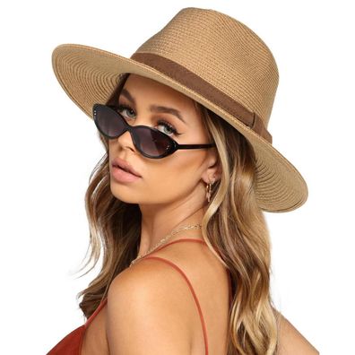 Furtalk Unisex Panamahut mit breiter Krempe, verstellbarer Strandhut aus