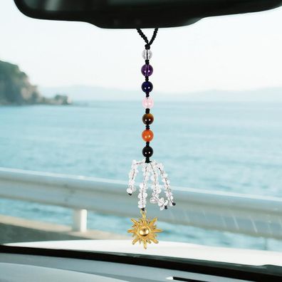 Orientrea 7 Chakra Kristallperlen Auto Rückspiegel Anhänger, Sonnen Auto