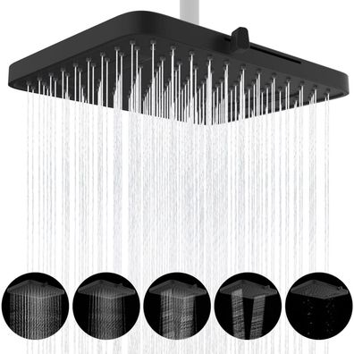 Hibbent 13 Zoll Quadratischer Einbau-Duschkopf, 5 Sprühmodi, Schwenkbar, Schwarz