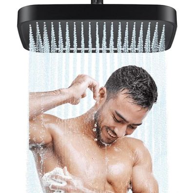 Jinyomfly Großer Duschkopf Regendusche, 2 Duschmodi, 12 Zoll, Schwarz