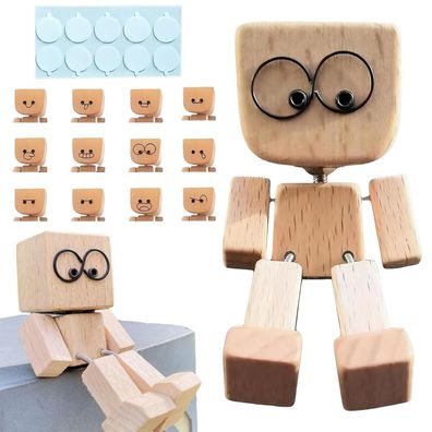 Pluvyze Wackelfigur Holz Auto mit 12 magnetischen Gesichtsausdrücken