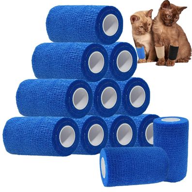 Anampion Selbstklebender Verband 12 Rollen, 7.5cm x 4.5m, Vliesstoff, Blau