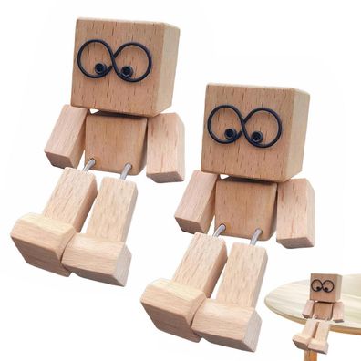 2 Stück Wackelfigur Auto Shaking Wooden Man Holzfiguren, Rutschschutz