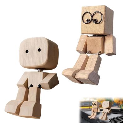 2er Set Holz Wackelpuppen für Auto und Schreibtisch, handgefertigt, charmante
