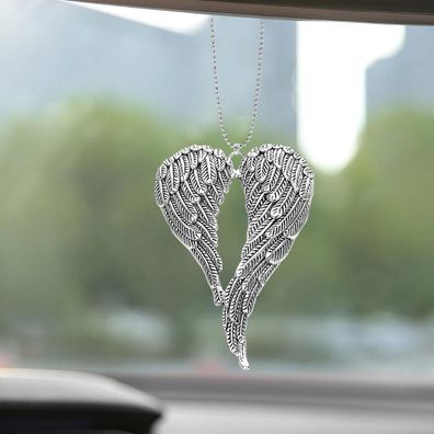 TUYOBG Auto Rückspiegel Anhänger Engel Flügel Silber - Hängende Car Deko