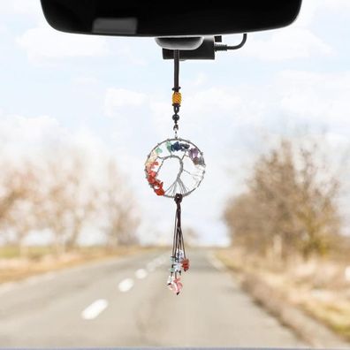 Cobee Baum des Lebens Autoanhänger mit 7 Chakra Heilkristallen für Rückspiegel