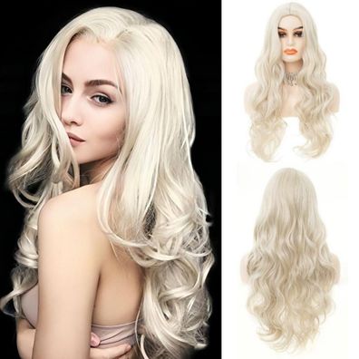 Siudus Hellblonde Lockige Lange Perücke für Frauen - Hitzebeständige Faser für