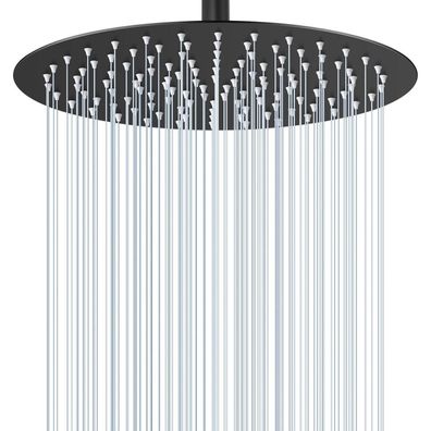 KINLIV 30CM Rund Matt Schwarz Regendusche Duschkopf, 12 Zoll Wasserfall