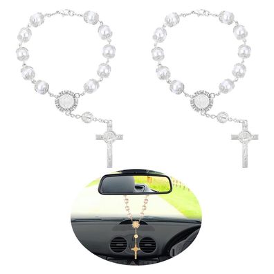 Cobee Auto-Rosenkranz für Rückspiegel, 2er Set Autoanhänger Kreuz für