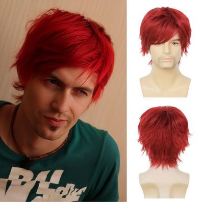 Herren Dunkel Rot Kurze Perücke mit Pony - Gerade, Schichtweise, Synthetik