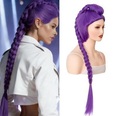 Luxiremi Lange Geflochtene Lila Anime Cosplay Perücke 34 Zoll für Karneval