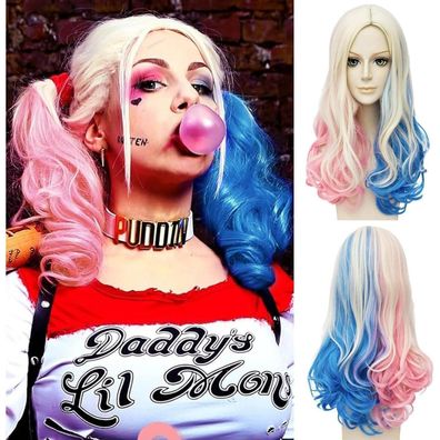 YeahBoom Quinn Perücke Damen, Blond Blau Rosa Cosplay Perücke für Karneval