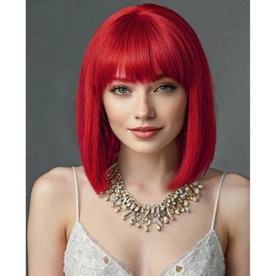 Damen Bob Perücke Rot Kurz mit Pony, Hitzebeständige Synthetik für Cosplay