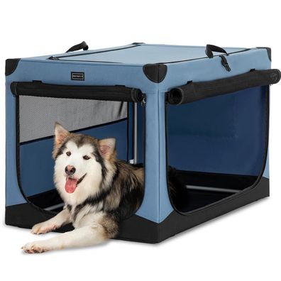 Petsfit Faltbare Hundebox für Zuhause und Auto, Blau, 100x64x63 cm