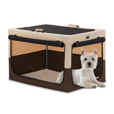 Petsfit Tragbare Hundebox mit dicker Matte, Khaki, Größe S (61x46x43 cm)