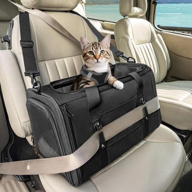 Petsfit Faltbare Transporttasche für Katzen und kleine Hunde bis 5kg, Schwarz, M