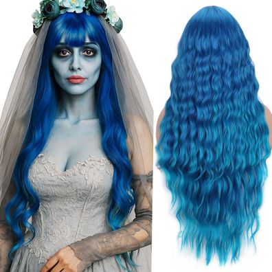 Damenperücke Blau Lang Gewellt Locken Ombre - Natürlich, für Alltag, Cosplay
