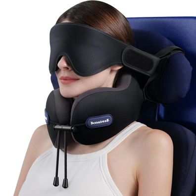 Bonairest Reisekissen Nackenkissen Flugzeug mit 3D-Augenmaske & Sitzgurt für