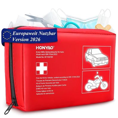 HONYAO Verbandskasten Auto 2026 - KFZ-Verbandtasche nach DIN 13164, Erste Hilfe