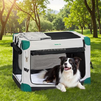 Gardner Pet Hundebox faltbar, 91x64x64cm, Grau L - Ideal für Reisen und Zuhause