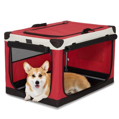 Petsfit Faltbare Hundebox für Zuhause und Auto, Rot, 76x50x49 cm