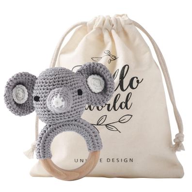 Youuys Baby Rassel Elefant aus Holz mit gehäkeltem Beißring, Geschenk für