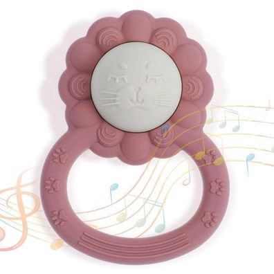 meanus Silikon Babyrassel Beißring, Löwenform Baby Spielzeug für Sinnes und