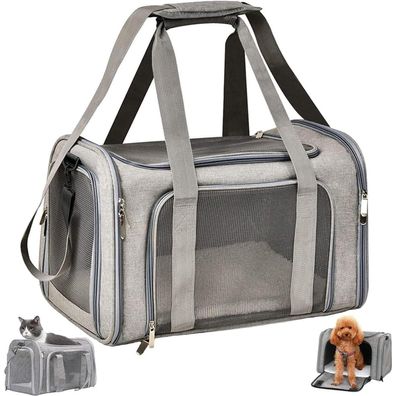 Toffcaea Transporttasche für Katze & Hund, faltbar, tragbar, bis 8kg, Grau, L