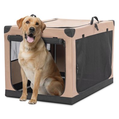 Petsfit faltbare Hundebox L Khaki - Verstellbarer Stoffbezug mit