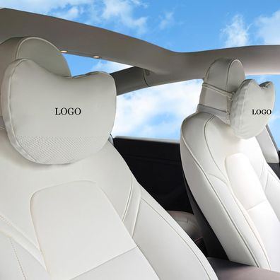 Ywooon Nackenstützkissen aus echtem Nappaleder, 2er-Pack, Weiß, für Tesla Model
