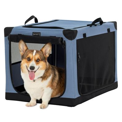 Petsfit faltbare Hundebox für Zuhause und Auto, verstellbarer Stoffbezug, Blau M