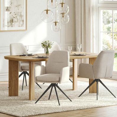 Esszimmerstühle drehbar Beige 2er Set mit Armlehnen, 360° drehbarer