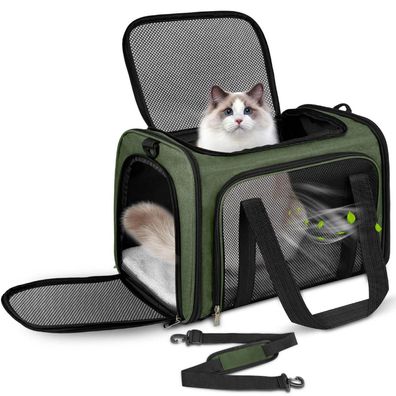 Toffcaea Transporttasche für Katze & Hund, faltbar, tragbar, bis 5kg, Grün, L