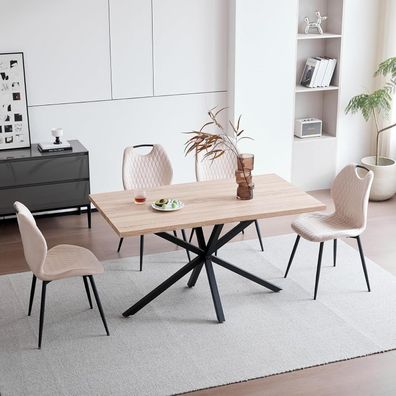 Esstisch-Set mit 4 Stühlen, rechteckig 140x78x77 cm, Holzoptik Hellbraun