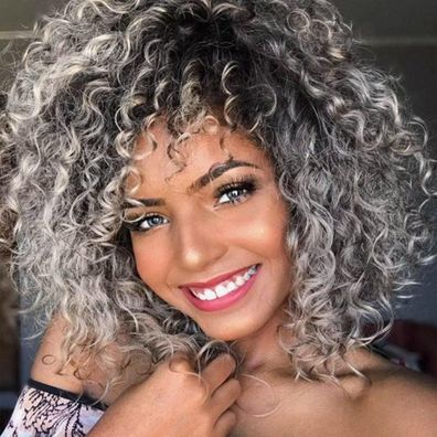 Porsmeer 14 Zoll Afro Kinky lockige Perücke für schwarze Frauen mit Pony