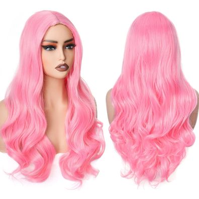 Porsmeer Rosa Lockige Synthetikfaser Perücke 60cm/26 Zoll - Ideal für Partys