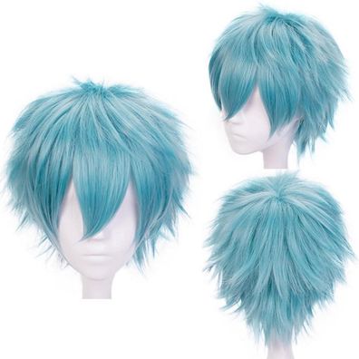 Yeeshedo Unisex Anime Cosplay Perücke, kurzer blauer Bob, glatt, flauschig, für
