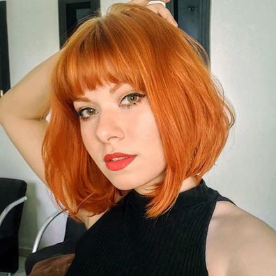 Damen Orange Kurze Bob Perücke mit Pony - Hitzebeständige Synthetische Bunte