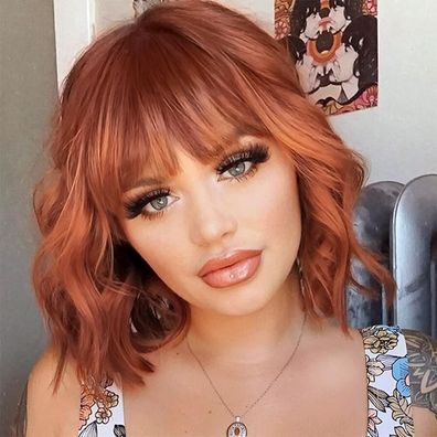 Porsmeer Kurze Bob Perücke Kupfer Orange mit Pony für Damen - Synthetisches