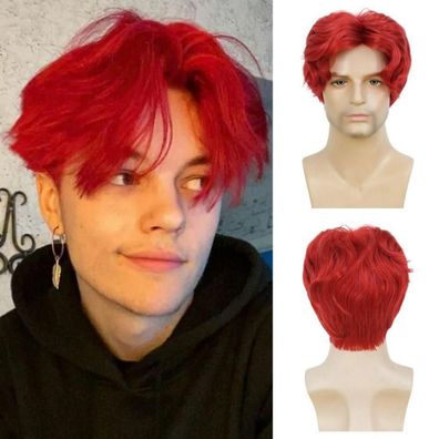 Herren Kurze Rote Synthetik Perücke - Mittelteil, Hitzebeständig, für Cosplay