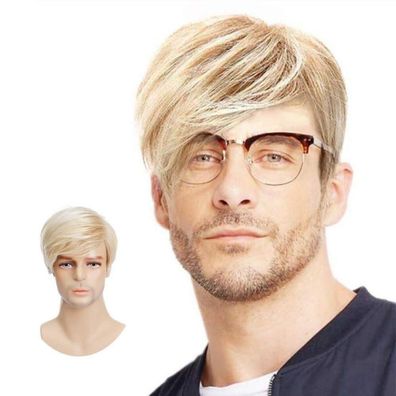 Siudus Herren Kurze Blonde Synthetik Perücke - Natürlicher Haarersatz für