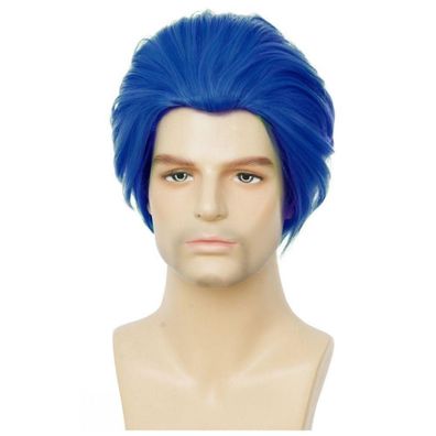 Herren Kurze Gerade Anime Perücke Blau Synthetische Faser Cosplay Kostüm