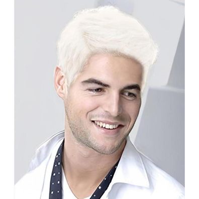 Siudis Weiße Herren Perücke Kurz Synthetisch Layered Fluffy Kostüm Cosplay
