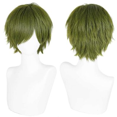 Yeeshedo Unisex Dunkelgrün Kurzer Bob Anime Cosplay Perücke, glatt, flauschig