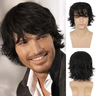 Qnbiar Herren Kurze Schwarze Synthetik Perücke - Natürliches Haar Ersatz Kostüm
