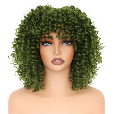 Porsmeer 14 Zoll Afro Kinky lockige Perücke für schwarze Frauen mit Pony