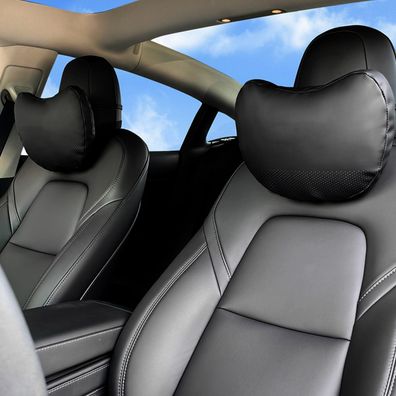 2er Pack Nackenkissen aus echtem Nappaleder für Tesla Model 3/Y/S/X, Schwarz