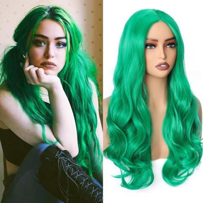 Porsmeer Grüne Wavy Synthetik-Perücke 60cm - Perfekt für Cosplay, Partys